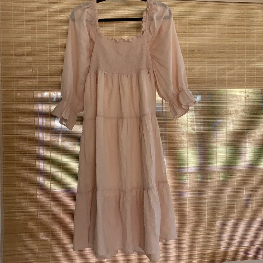 4/$25 Puff Sleeves Bow Casual Off-Shoulder Boho Midi Dress